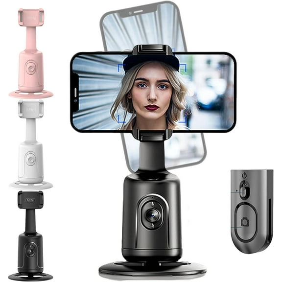 Hassignment Smart AI Facial Recognition Phone Tripod, Auto Face Tracking Tripods 360 Rotation with Stand, No App, Rechargeable Camera Stand with Remote and Gesture Control (Black, Standard)
