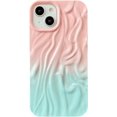 thumbnail image 1 of Funda plisada con diseño de ondas de agua cromadas, suave, compatible con iPhone (rosa y azul, iPhone 14 Pro), 1 of 5
