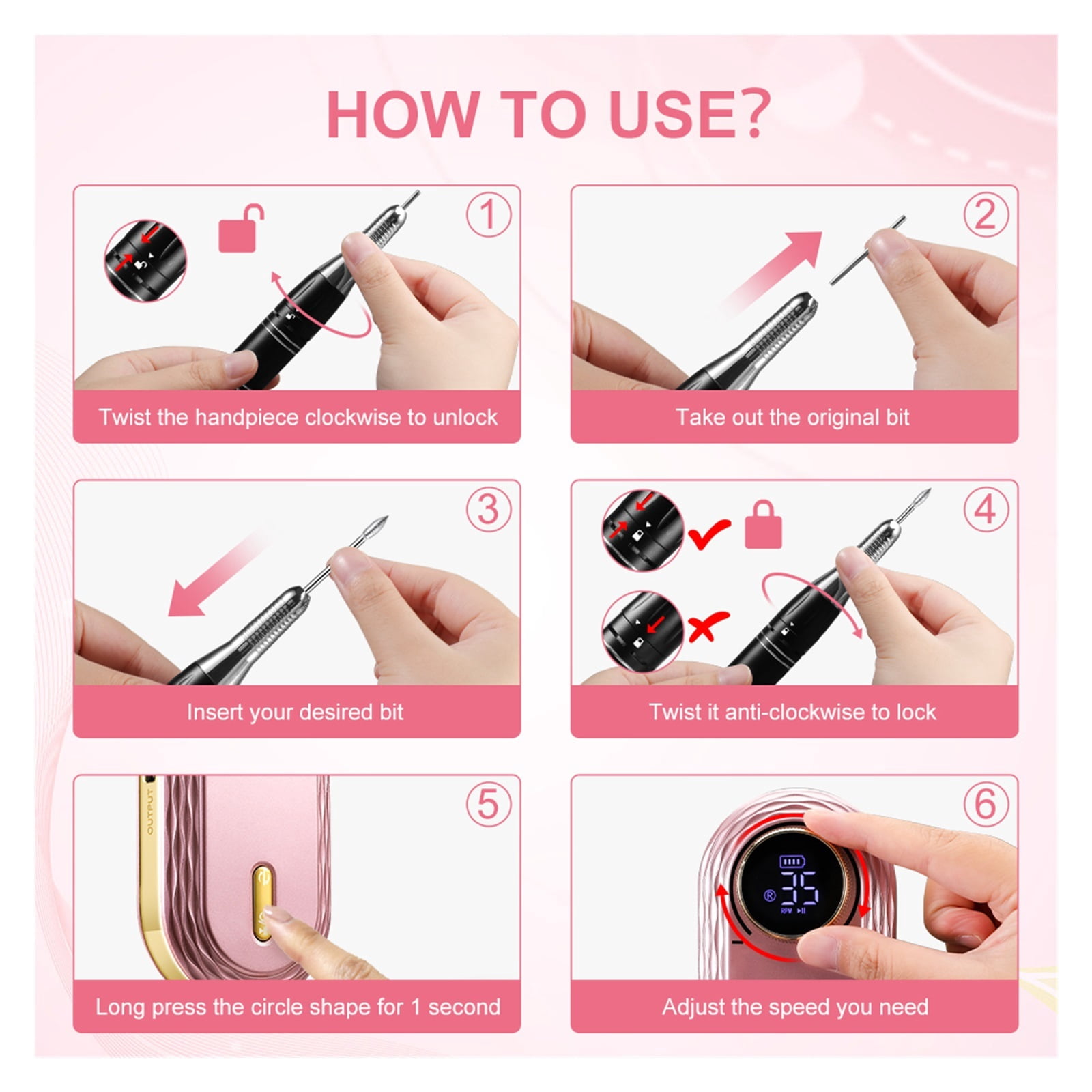 35000RPM Nail Drill Machine LCD Display Portable Rechargeable For Manicure Pedicure Tools Professional Nail Equipment ,Low Noise