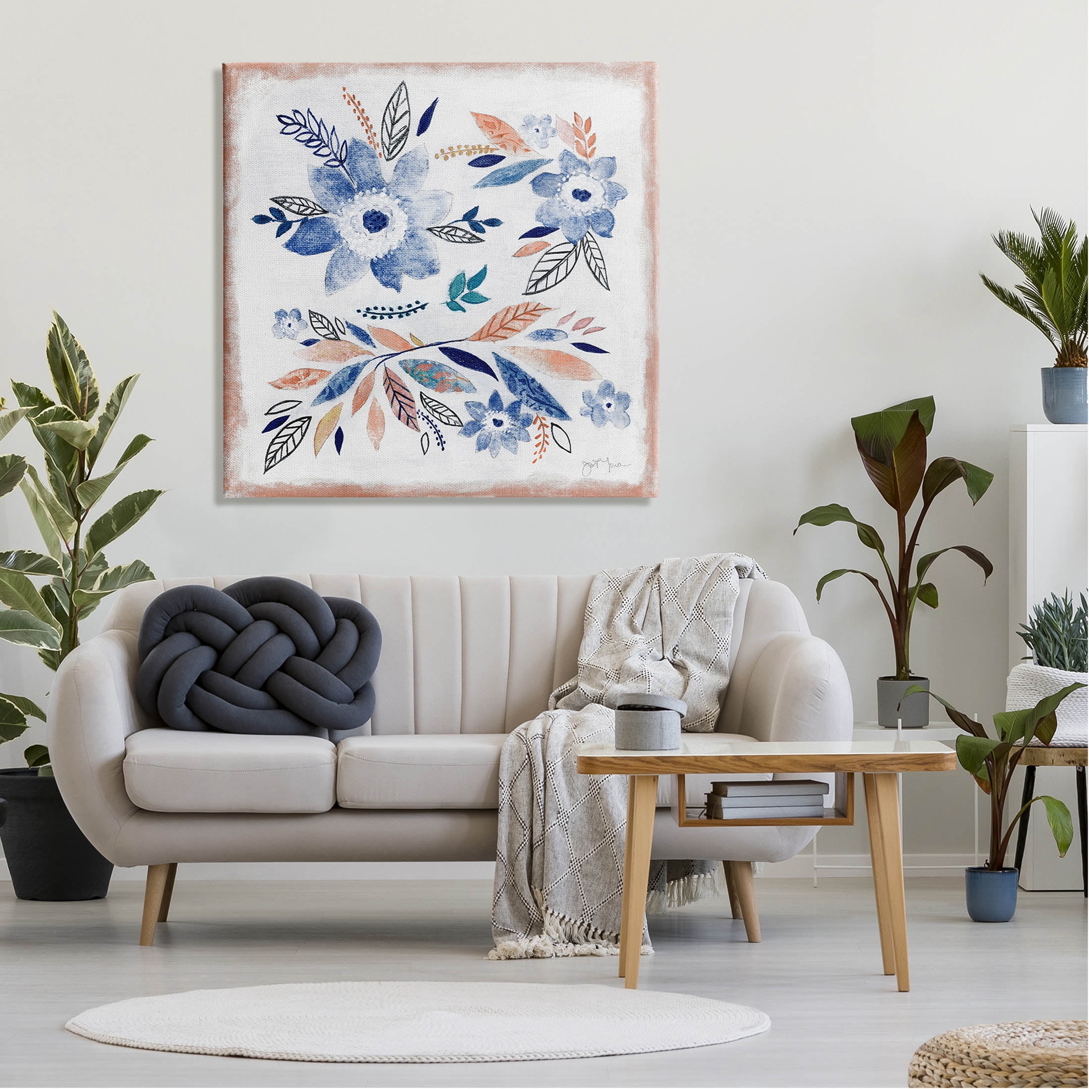 Boho Flower Leaf Arrangement Botanical & Floral Graphic Art Gallery Wrapped Canvas Print Wall Art