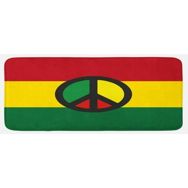 Jamaican Kitchen Mat, Reggae Culture Peace Caribbean Country Flag Design Americas Rasta Culture, Plush Decorative Kitchen Mat with Non Slip Backing, 47" X 19", Multicolor, by Ambesonne