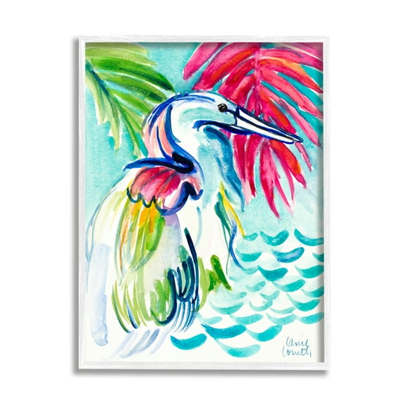 Stupell Industries Water Crane Bird Tropical Waves Vibrant Pink Palm, 16 x 20, Design by Lanie Loreth