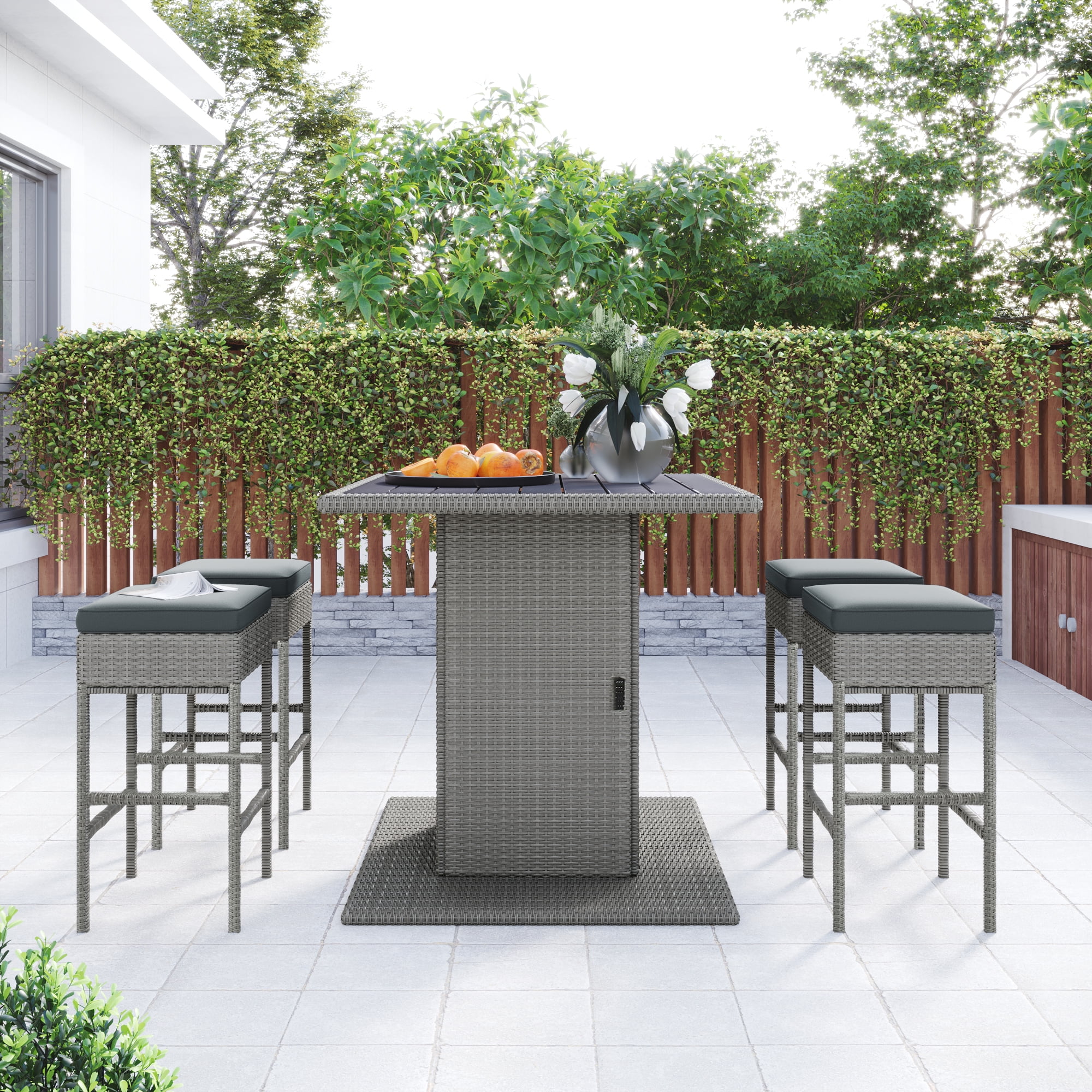 Counter Height Conversation Table Set with Cushions, All-Weather PE ...