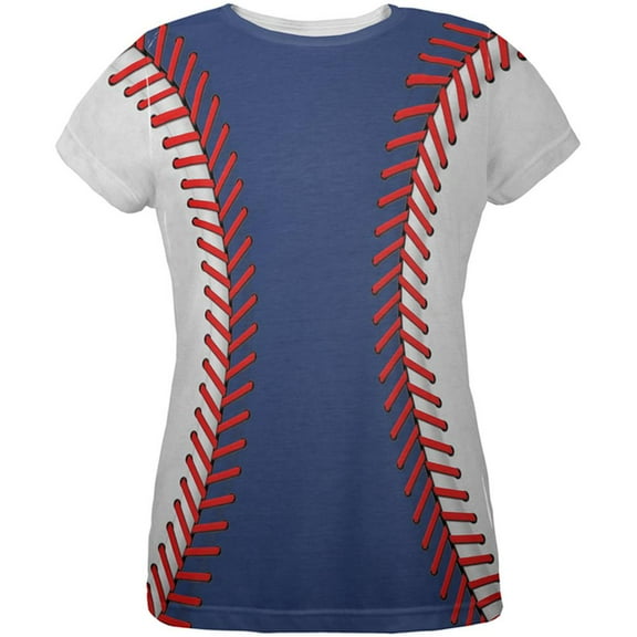 Baseball League Blue and White All Over Womens T Shirt