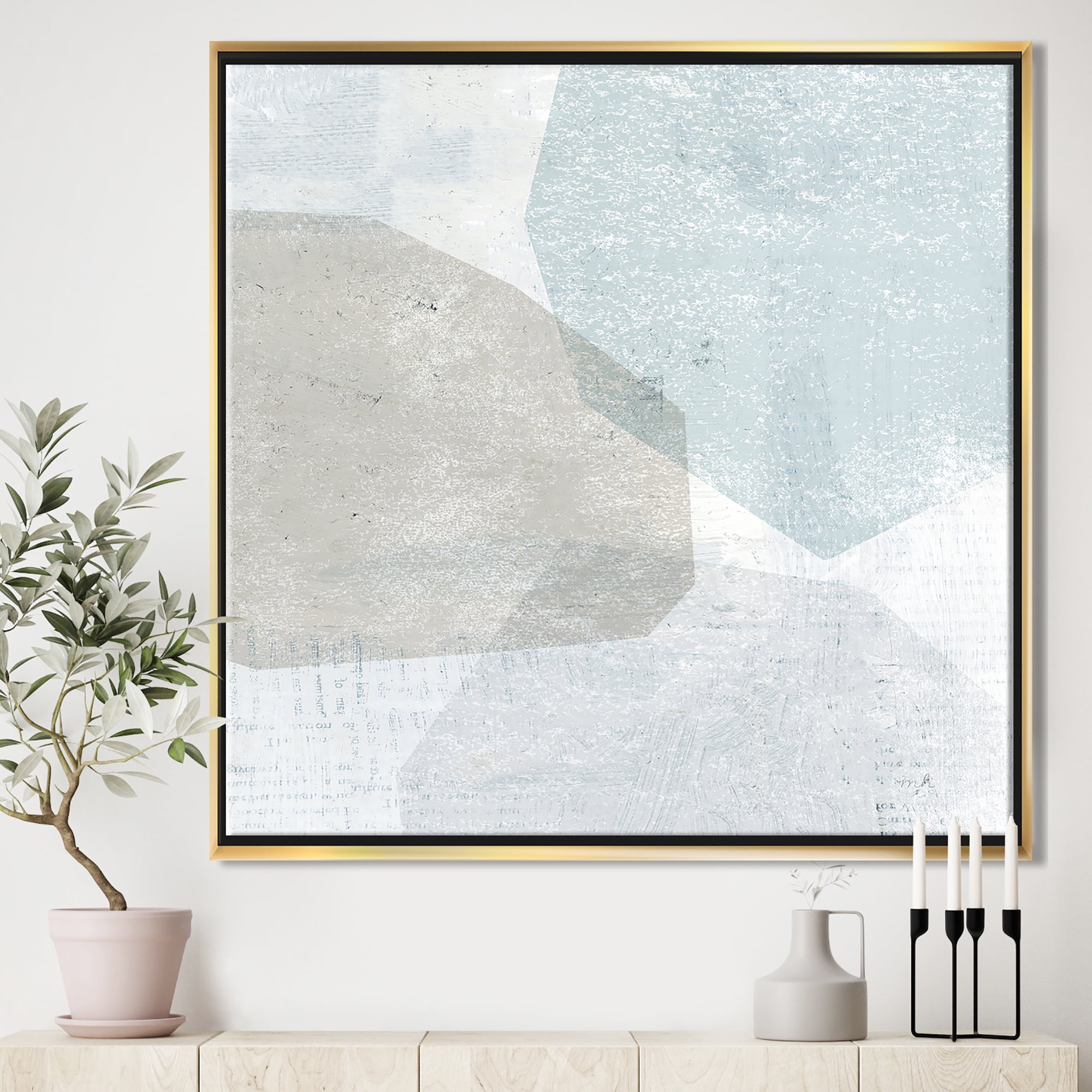Designart ' Grey and White Collage I ' Modern & Contemporary Framed Canvas