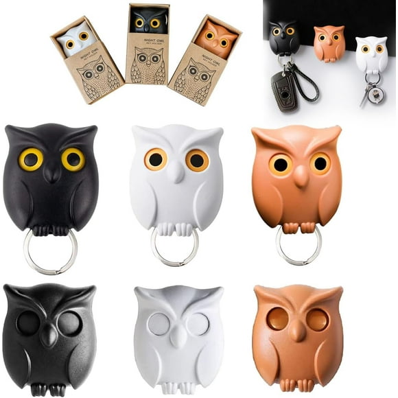 HAHADAXA 6 Pcs Key Hook Owl Magnetic Key Holder, Night Owl Key Holder, Hoot Holder Keys Night Owl Magnetic Wall Key Cute Owl Key Holder Cute Owl Wall Key Holder Auto Open Close Eyes Key Hange