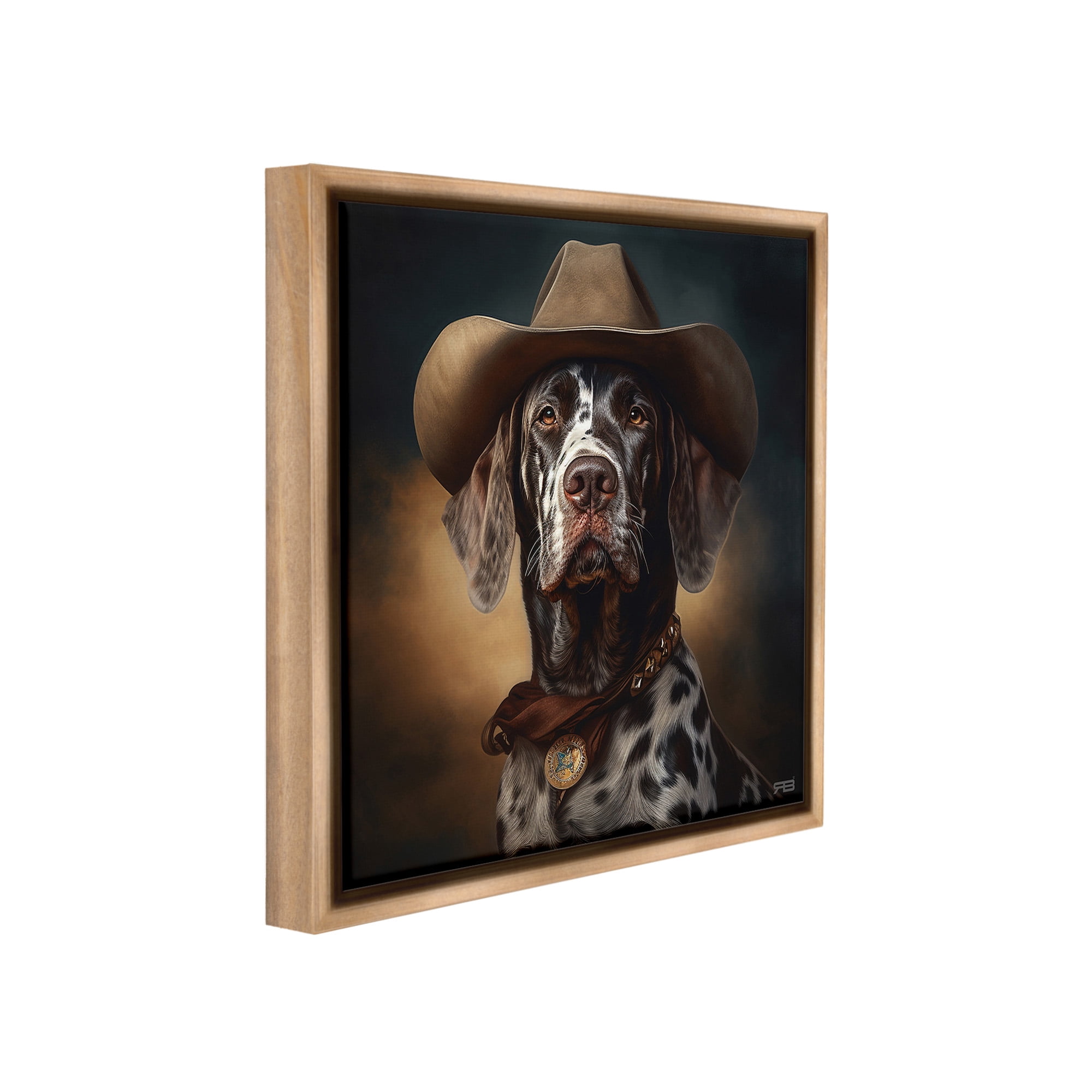 Stupell Industries Cowboy Dalmatian Portrait Animals & Insects Painting Brown Floater Framed Canvas Art Print Wall Art, 18 x 18
