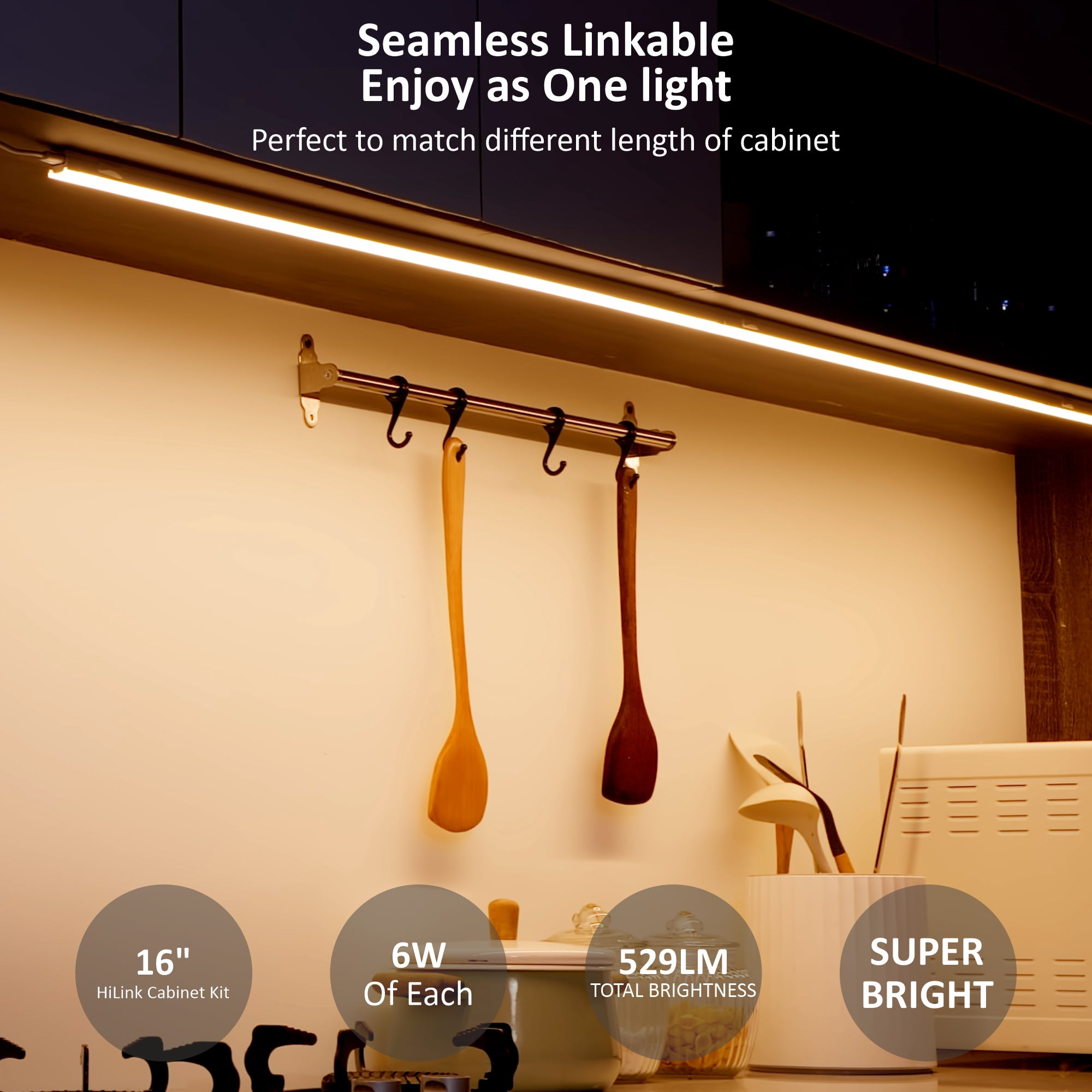 Leetdud Under Cabinet Lighting Plug In, 16'' 1pc,3 Color 3000K/4000K/5000K,Linkable AC120V Ultra Slim, Super Bright Under Counter Light For Kitchen, Cupboard, Sink Light, Shelf Light