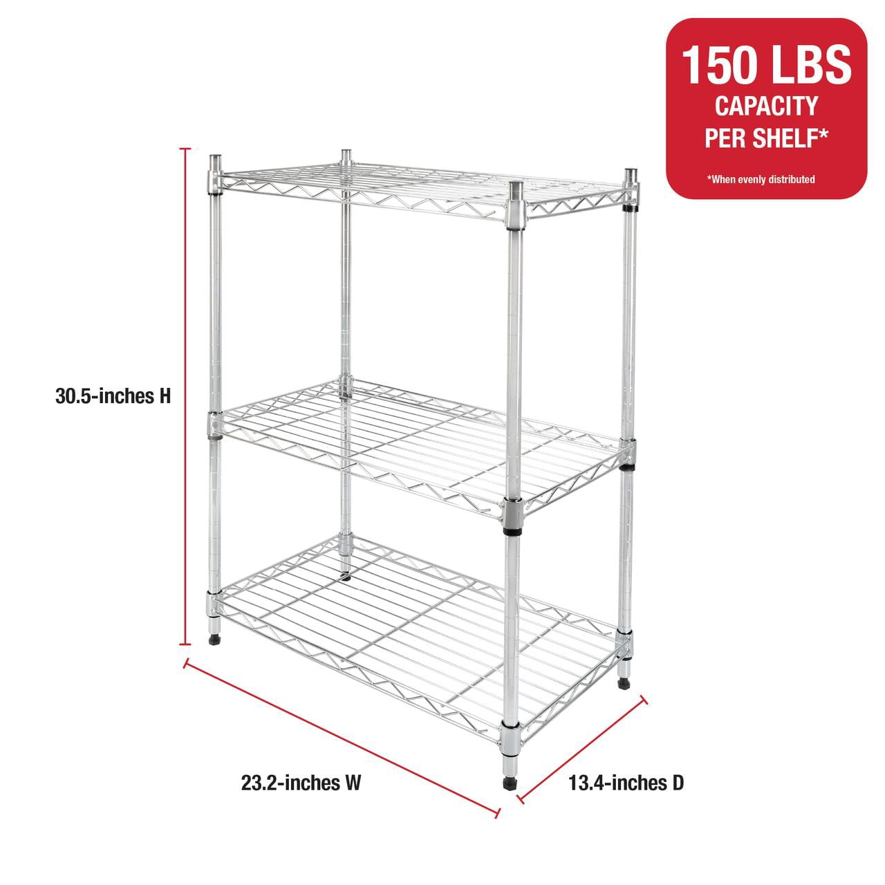 Rubbermaid 3-Tier Heavy Duty Chrome Wire Shelving Unit, 450lb Capacity