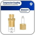thumbnail image 2 of Appli Parts APWF-100BC 1/4 in Brass Compression Fitting reduction coupling for in line water filter with Male 3/8 in NPT connection for Copper or PVC tubing, 2 of 7