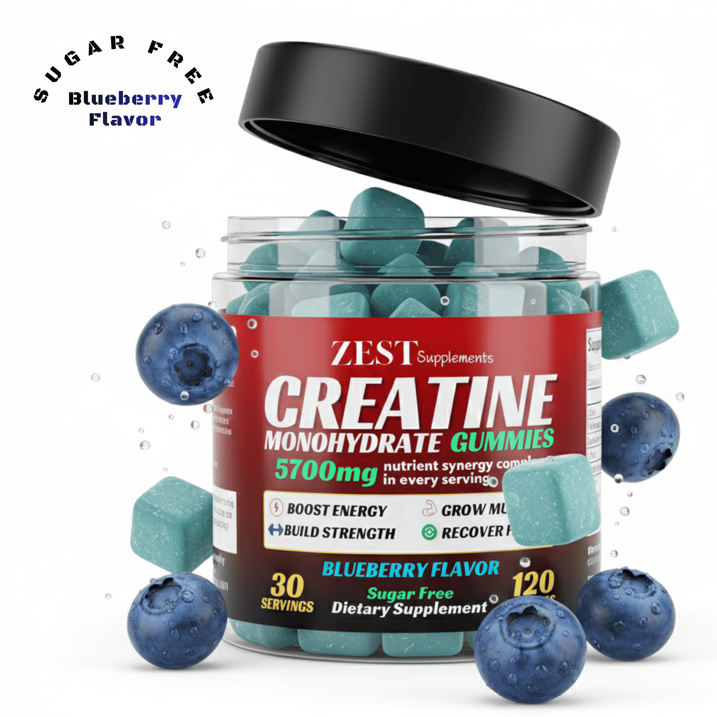 Zest Creatine Gummies | Support  Muscle Growth &  Workout Performance for Men and Women | 120 Count, Blueberry Flavor