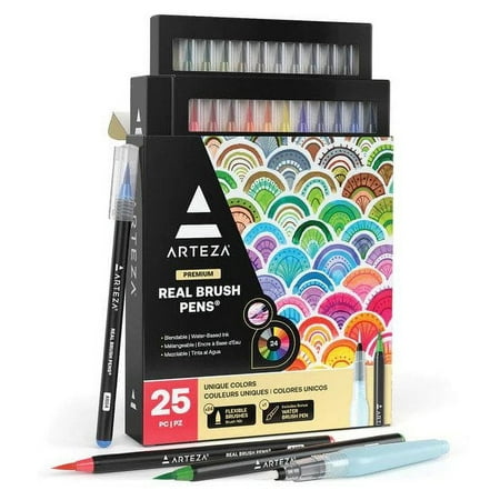 UPC: 0851309007401 | Arteza Blendable Ink Real Brush Tip Artist Brush Pens Set  Assorted Colors  Non-Toxic – 24 Pack