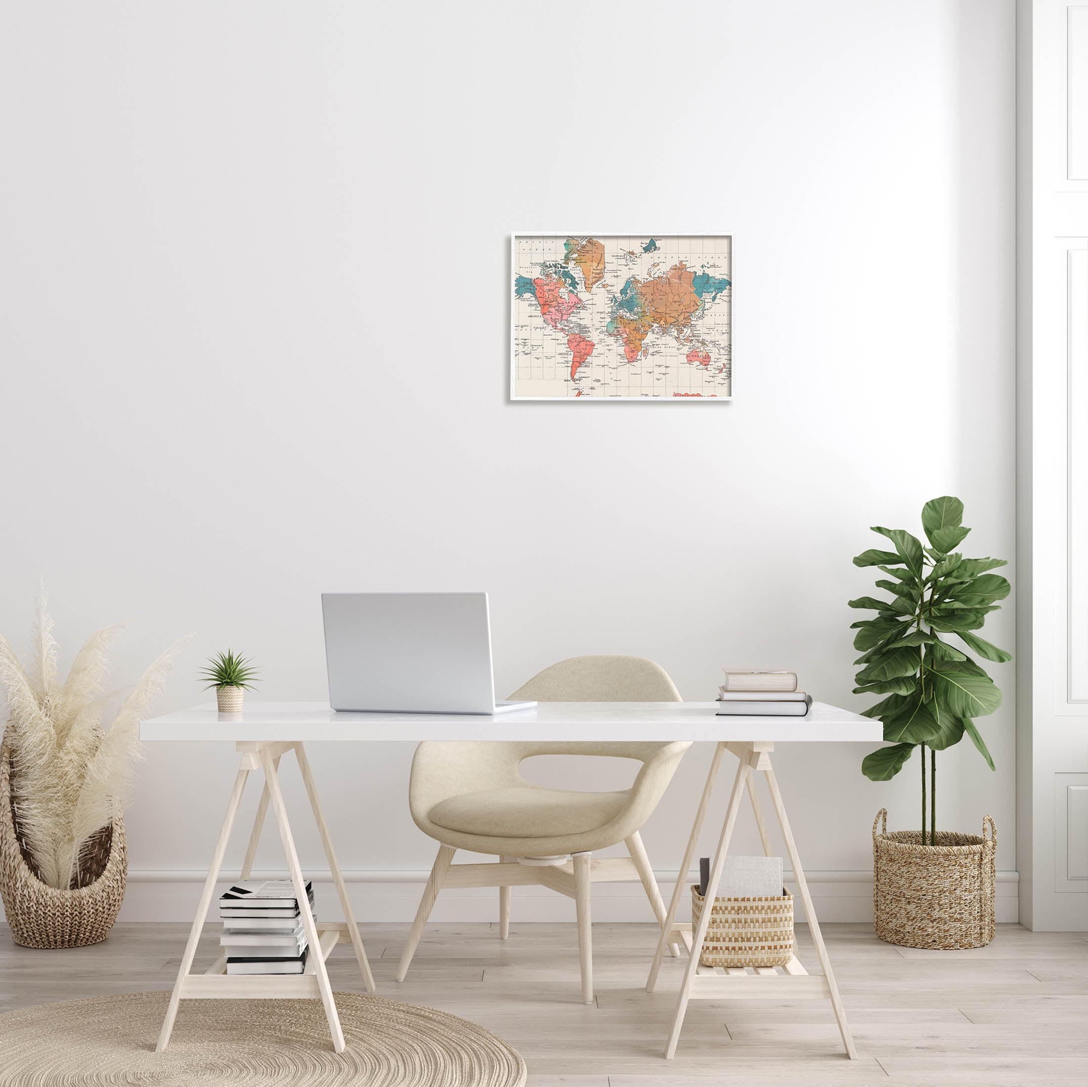 Stupell Industries Detailed Boho World Map Graphic Art White Framed Art Print Wall Art, Design by Elizabeth Medley