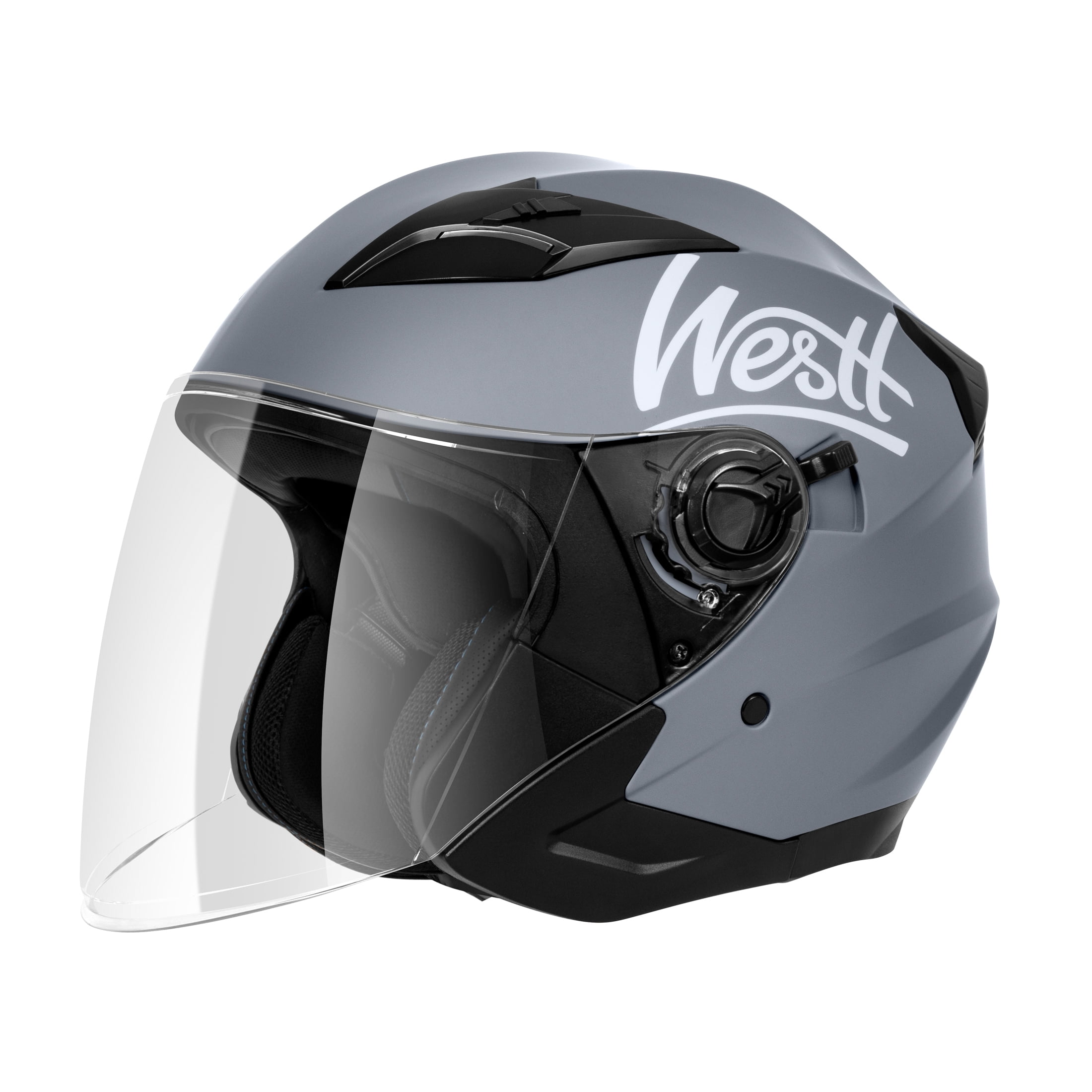 Westt Helmets for Adults– Open Face Helmet with Dual Sun Visor– Motorcycle Helmet for Men and Women DOT Approved Scooter Motorbike Street Jet Series Gray S
