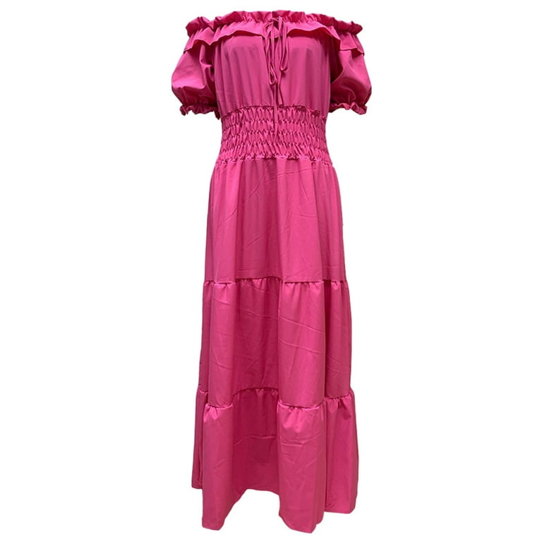 Women's Fashion One Shoulder Short Sleeve Big Swing Long Solid Color Banquet  Dress Long Dress Wing Dress for Women Women Dresses Formal Wear Womens Long  Formal Dresses Pearl Bridal Cape Formal plus -