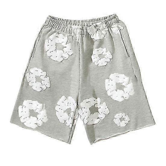 Summer Men Shorts Flower Print Drawstring Elastic Waist Loose Pockets Pleated Vacation Beach Sport Casual Homewear Short Pants