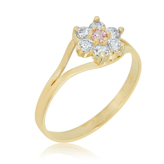 AVORA 10K Yellow Gold 0.21 CTTW Pink Simulated Diamond CZ Flower Ring, Size 3 - Size 3