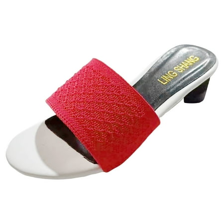 OJSFQUFP Womens Summer Slippers Ladies Fashion Summer Breathable Solid Color Mesh Thick Heel Casual Sandals Soft Sole Outdoor Beach Shoes Slipper Shoes Red 40
