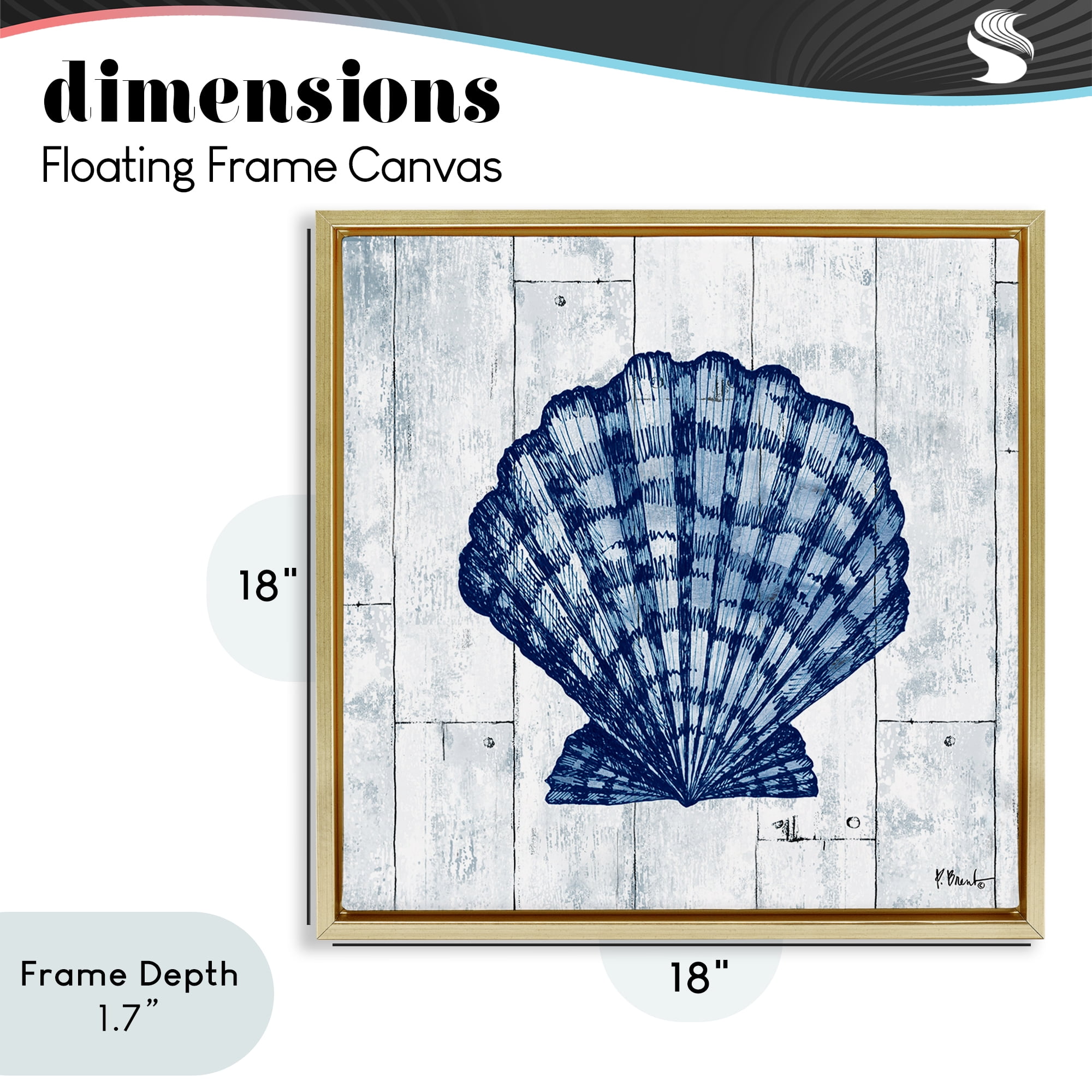 Stupell Industries Coastal Timberland Scallop Gold Framed Floater Canvas Wall Art, design by Paul Brent