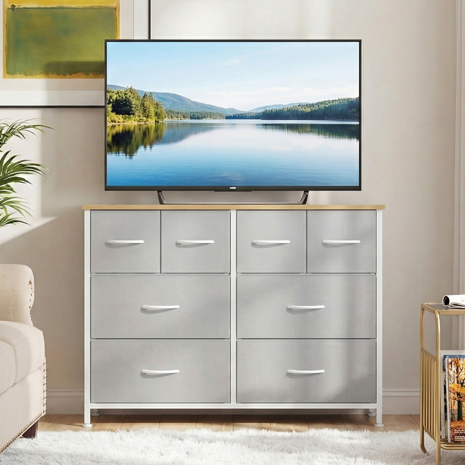 CONCETTA 8-Drawer Fabric Dresser, Wide Chest of Drawers, TV Stand for Bedroom, Living Room, Light Gray