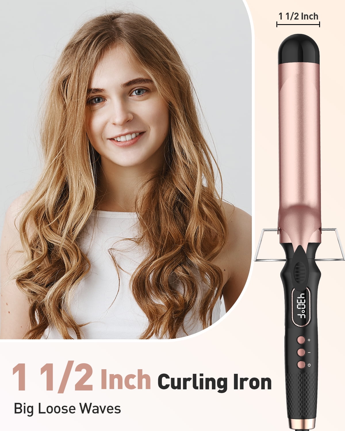 1 1/2 inch Curling Iron,100-240V Dual Voltage Culing Wand,Long Barrel Curling Iron Hair，Fast Heating Hair Curler with 12 Heat Settings with LED Display