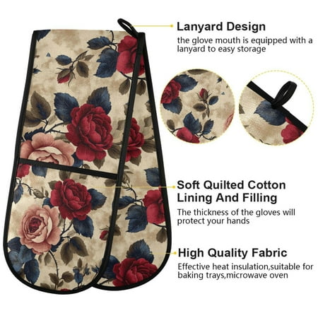

BZSMCE Oven Mitts Vintage Floral Elegance Creative Pattern Resistant Kitchen Gloves