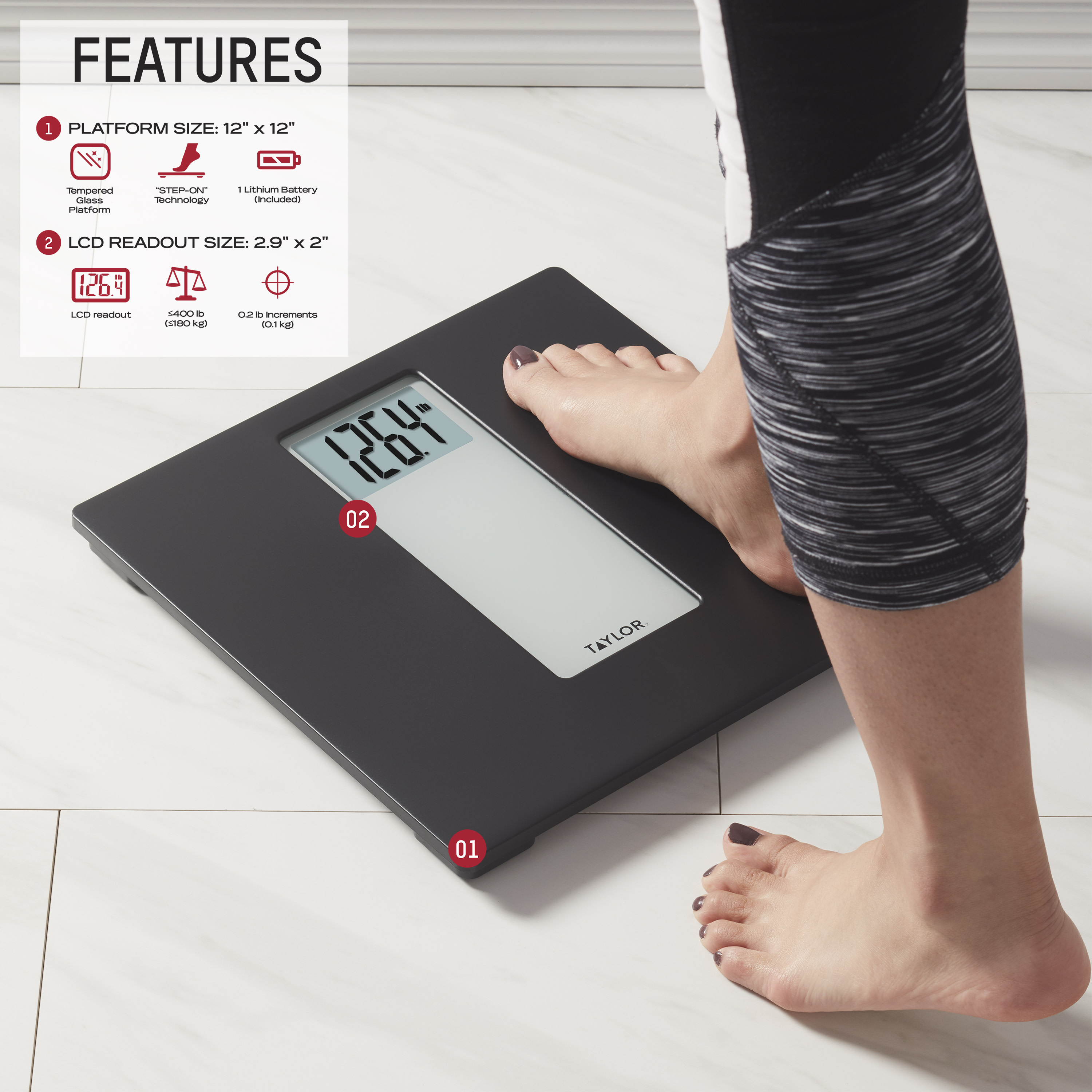 Taylor Precision Digital Body Weight Scale, 400 lb Capacity photo 3