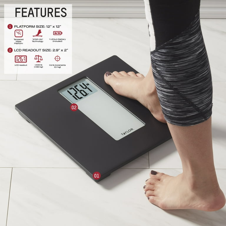 Taylor LCD Body Composition Scale Battery Powered with Weight Tracking,  400lb Capacity 
