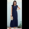 thumbnail image 4 of Vestido Maxi de Verano 2025 para Mujer, Informal, Holgado, con Abertura, Sin Arrugas, , con Cuello Redondo y Bolsillos, Azul Marino L, 4 of 9