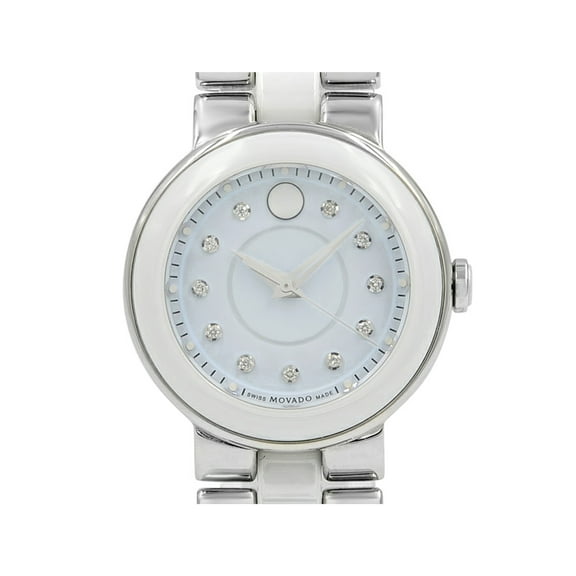 Movado Cerena White Dial Diamond Steel Ceramic Ladies Quartz Watch 0606930