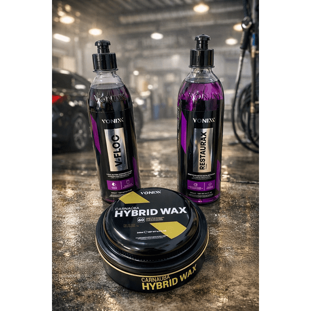 Vonixx Kit de Lavado para Auto | Incluye Shampoo, Restaurador de Plásticos y Cera para Brillo y Protección | Detailing Automotriz