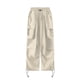 thumbnail image 4 of Pantalones cargo holgados para mujer: cordón, pantalones anchos y sueltos de color liso, poliéster, estilo urbano, informal/para el día a día/verano., 4 of 4
