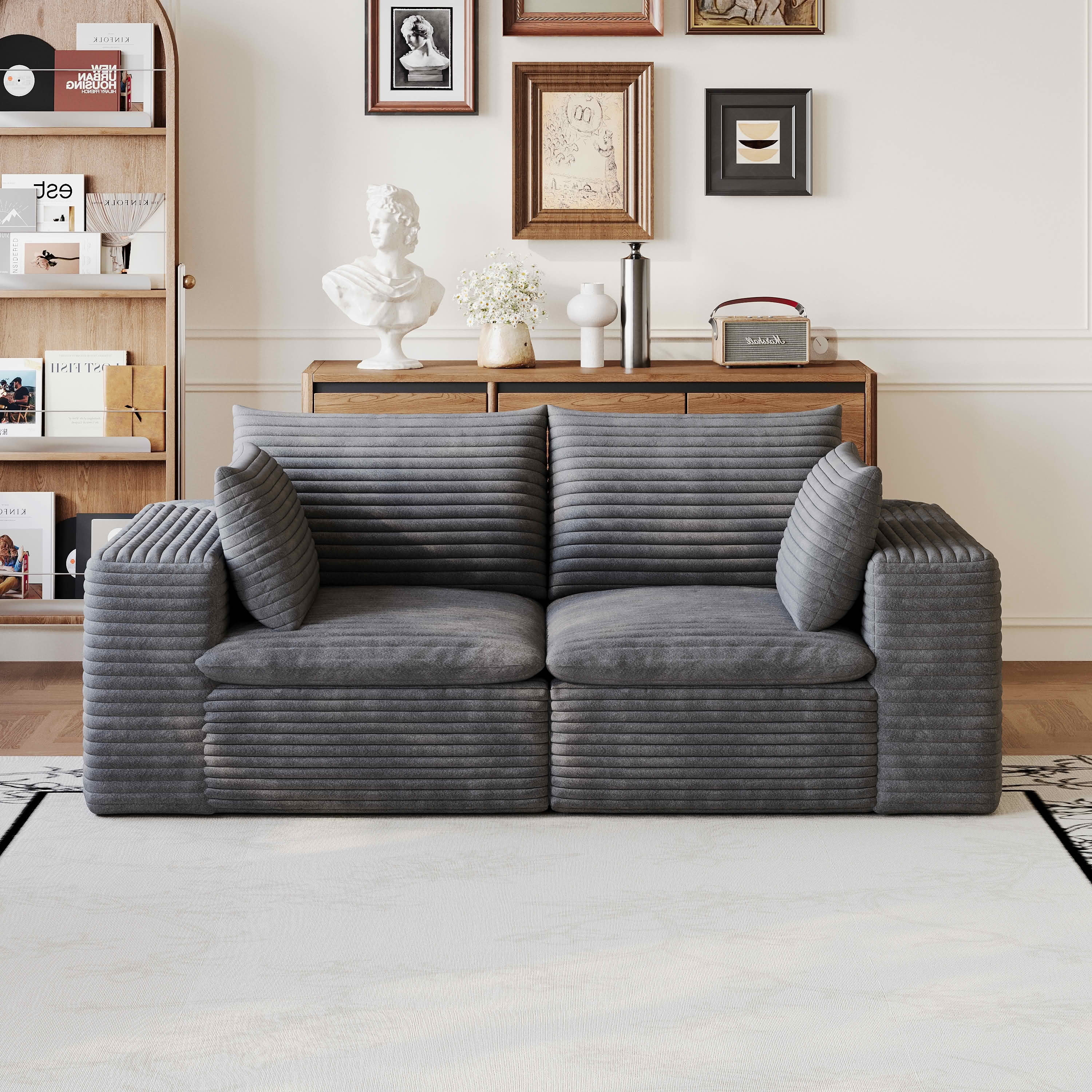 MAYEERTY 71" Cloud Modular Sofa, Plush Corduroy Deep Seat Couch, Double-Layer Removable Cushion, No Assembly DIY Combination Sofa for Living Room Bedroom Apartment