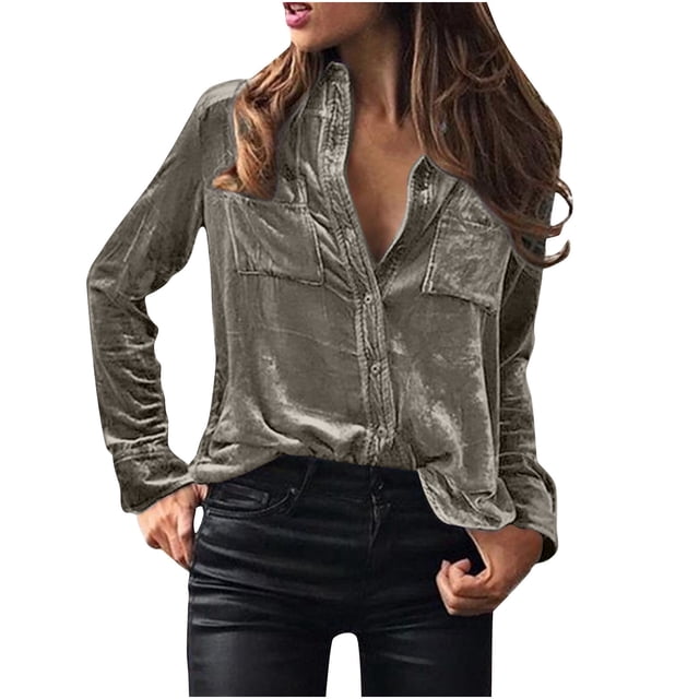 DPTALR Chemise à Manches Longues à Boutons pour Femmes Chemise en Velours Doré