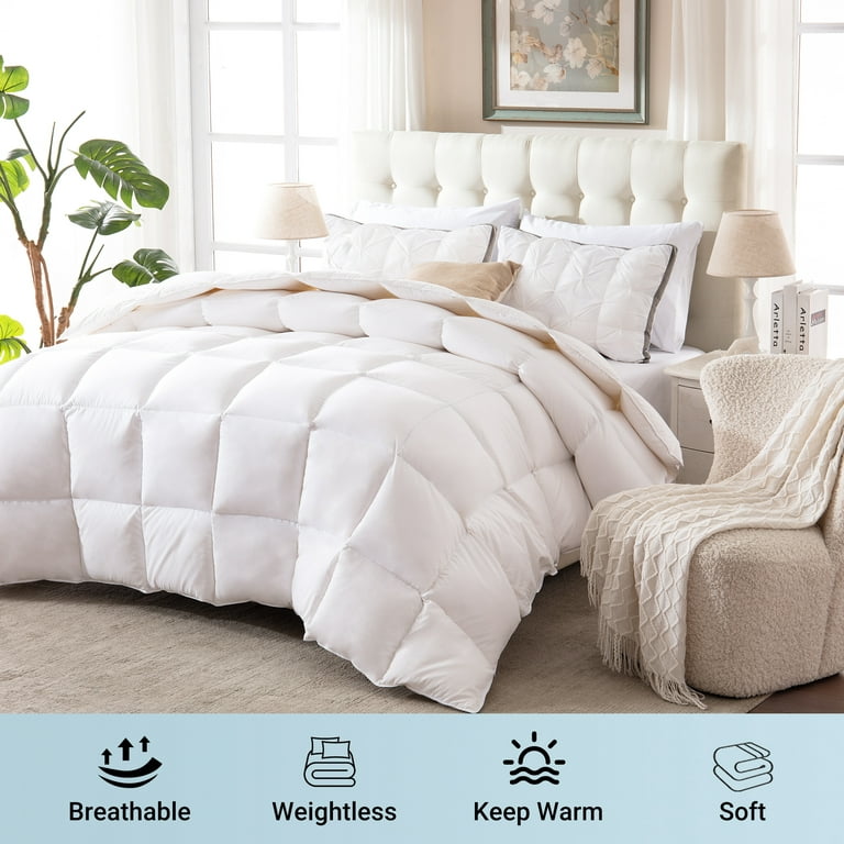 APSMILE Queen Size Feather Down Comforter - Ultra Soft All Seasons 100%  Organic Cotton Feather Down Duvet Insert Medium Warm Quilted Bed Comforter