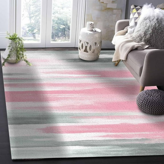 Abstract Grey Area Rugs Indoor Non-Slip Washable Rug Pink Mottled Gradient Texture Farmhouse Rug Rubber Backing Floor Mats Non Shedding Home Decor Carpet for Entryway Living Room 2x3ft(Small)