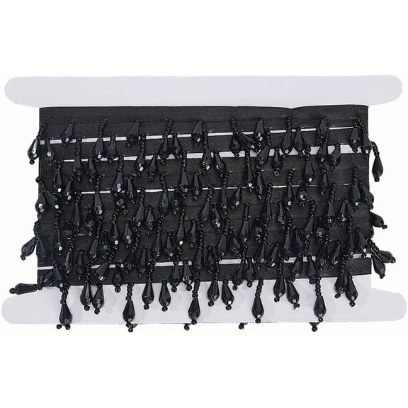 4M (4.37 Yards) Black Beaded Fringe Trim Beaded Fringe Decorative Beaded Tassel Trim