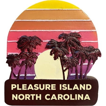 

Pleasure Island North Carolina Trendy Souvenir Hand Painted Resin Refrigerator Magnet Sunset and palm trees Design 3-Inch Approximately