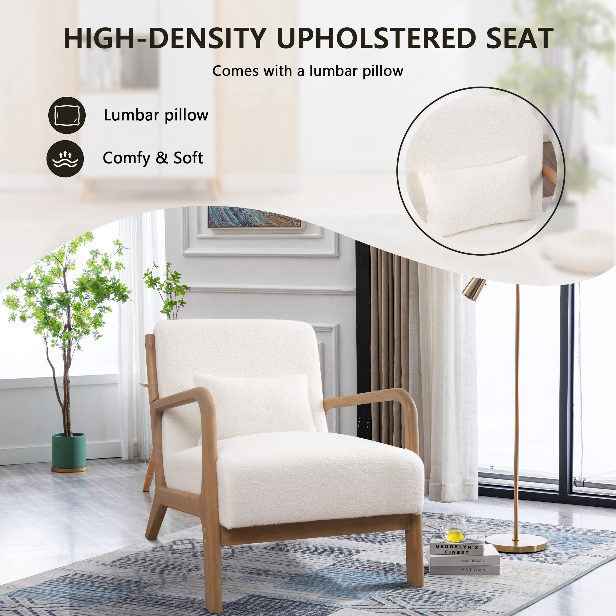 Bonzy Home Mid Century Modern Accent Chair, White