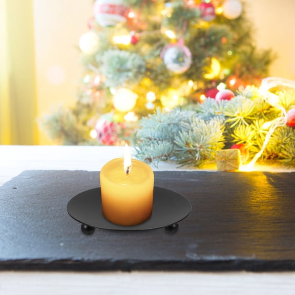 OULII 2Pcs Black Candle Holders Decorative Tray for Dining Room Table Centerpiece and Home Decor