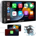 thumbnail image 1 of Receptor de audio de radio estéreo para automóvil de doble DIN compatible con Apple Carplay, Android Auto, Mirror Link, estéreo para automóvil con pantalla táctil completa de 7 pulgadas, cámara de res, 1 of 5