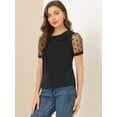 thumbnail image 4 of Blusa de Manga corta con cuello redondo y cuello Peter Pan Allegra K Negro lunares malla XL, 4 of 6