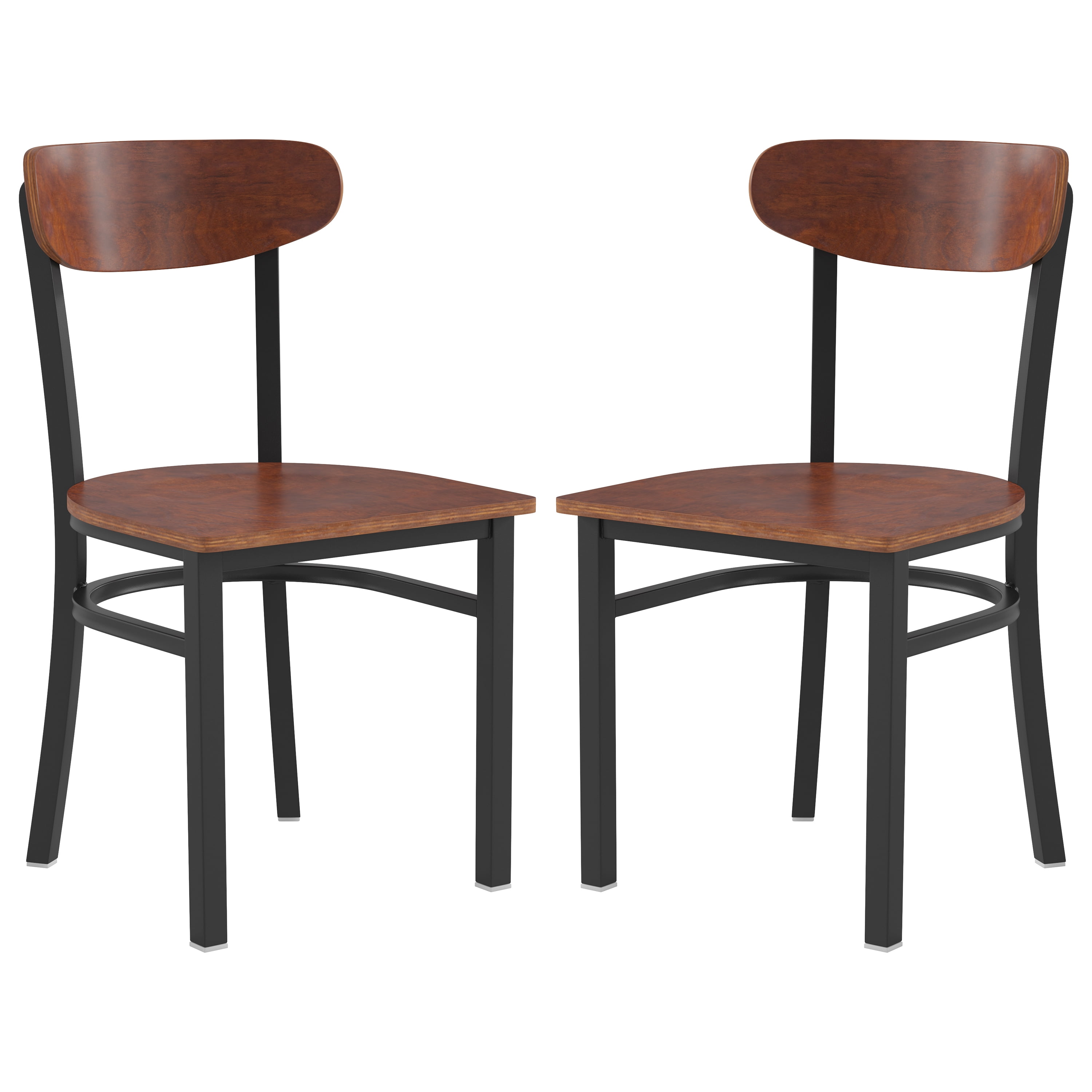 Flash Furniture Wright Metal/Wood Restaurant Chair, Set of 2, Walnut