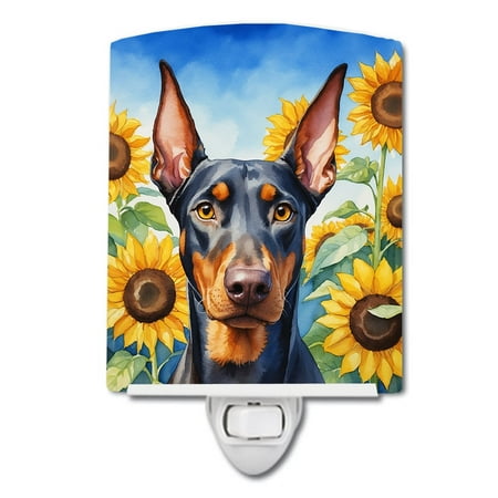 

Doberman Pinscher in Sunflowers Ceramic Night Light 4 in x 6 in