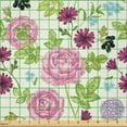 thumbnail image 2 of Ambesonne Floral Fabric by the Yard Microfiber, Retro Vintage Rose Flowers, 5 Yards, Dark Magenta Lime Green, 2 of 2