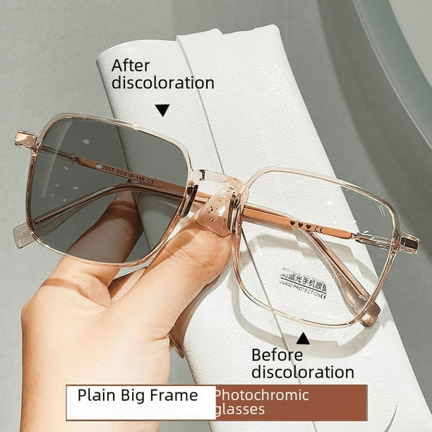 Las gafas de miopía fotosensibles que cambian de color para hombres y mujeres tienen un marco grande para adelgazar la cara y se pueden equipar con anteojos para convertirlos en anteojos grises con