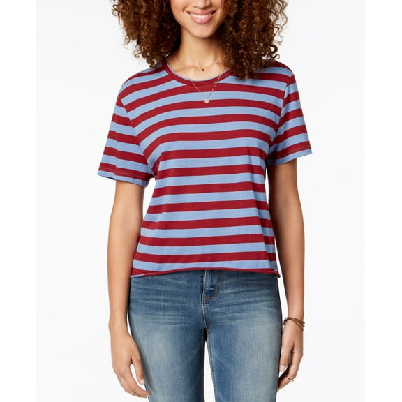 Rebellious One Juniors Striped Unfinished T-Shirt Burgundy Multi S