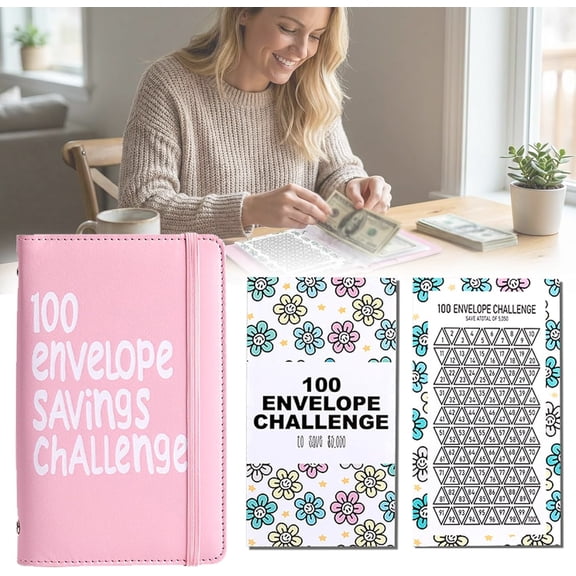 2026 Savings Challenge Book, 100 Days Money Saving Binder, Weekly Savings Challenges Books, Includes 25 Reusable Transparent Cash Envelopes for Cash Budgeting, Habit-Forming System(Pink)