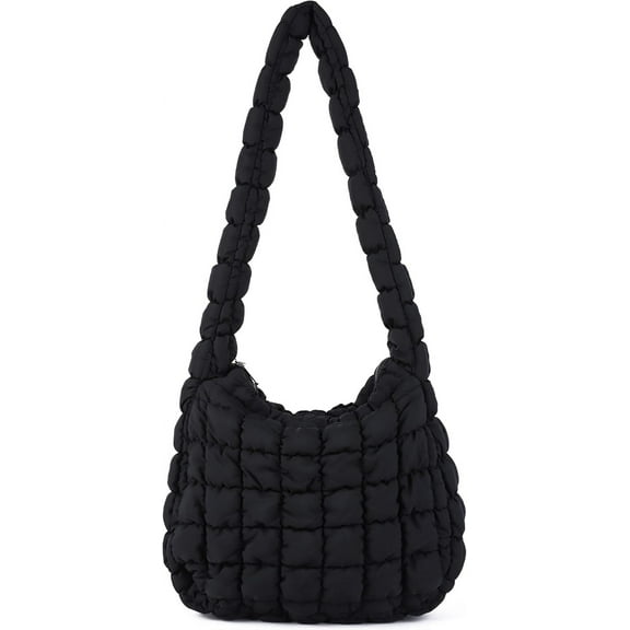 Puffer Quilted Shoulder Bag for Women Puffy Bubble Tote Bag Lightweight Nylon Handbag Padded Soft Purse