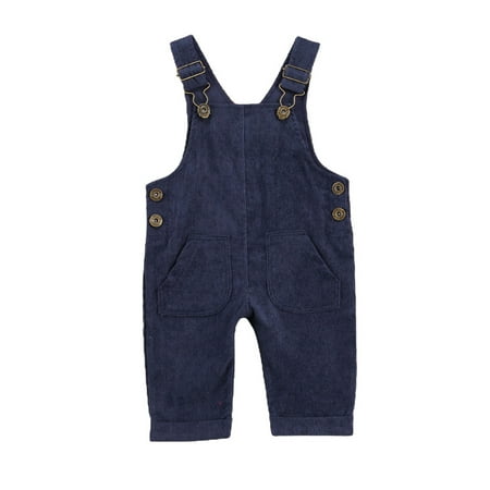

IZhansean Toddler Baby Boy Girl Corduroy Bib Overalls Suspender Pants Solid Jumpsuit with Pocket Outfits Royal Blue 12-18 Months